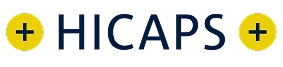 HICAPS logo with dark blue text between two yellow circles containing plus symbols