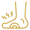 Gold line icon of a foot highlighting midfoot pain or high arch discomfort with target and lightning bolt symbols