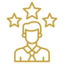 Minimalist gold line art icon depicting a professional specialist or an expert practitioner profile.
