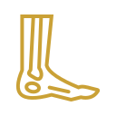 Minimalist gold line art icon depicting a shoulder injury, localized joint pain indicator, or upper body inflammation.