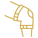 Minimalist gold line art icon representing an ankle brace, joint support, or medical compression wear.