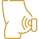 Line icon of a wireless medical sensor or continuous glucose monitor attached to a person's lower back or hip area.