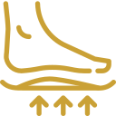 Minimalist gold line art icon depicting flat foot correction, custom orthotics, or arch support.