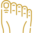 Gold line icon of human toes viewed from above highlighting the big toe for nail treatments or health checks